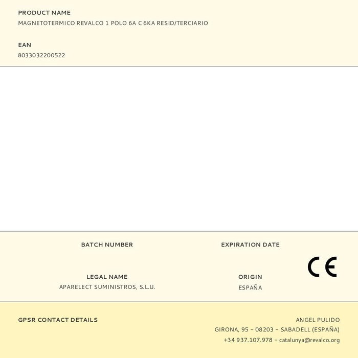 Revalco Magnetotérmico Residencial/Terciario 1 Polo 6A C 6kA Blanco Baquelita