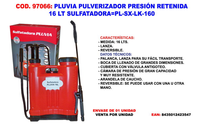 Pluvia Sulfatadora Pulverizador Presión Retenida 16 L PLSXLK160 Pluvia Sulfatadora Pulverizador Presión Retenida 16 L PLSXLK160