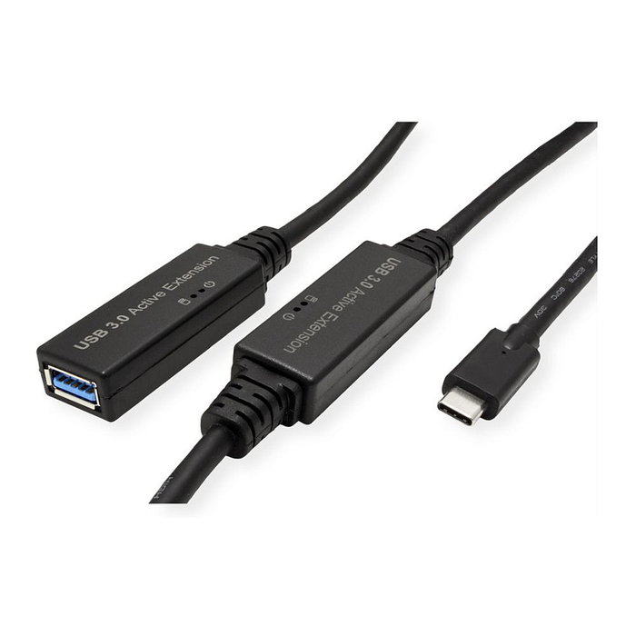 ROLINE Cable Repetidor Activo USB 3.2 Gen 1 Tipo A a C, 10 m, Negro