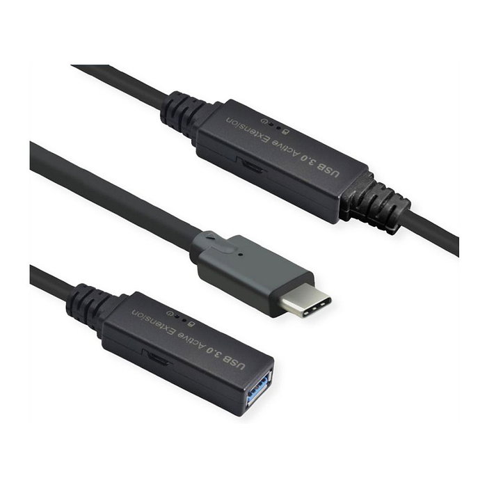 ROLINE Cable Repetidor Activo USB 3.2 Gen 1 Tipo A a C, 10 m, Negro