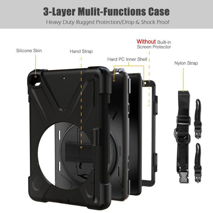 eSTUFF Funda Austin Defender para iPad Mini 5/4 Negra Antigolpes con Soporte y Correa