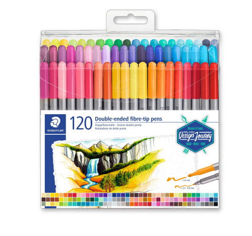 STAEDTLER 3200 Design Journey Estuche de 120 Rotuladores de Doble Punta Multicolor