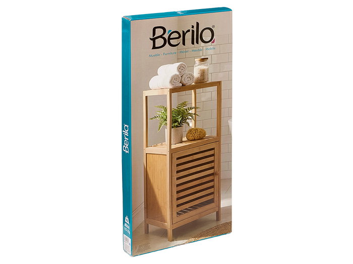 Berilo Mueble con Puerta y 2 Baldas de Bambú 80 x 5.5 x 33 cm