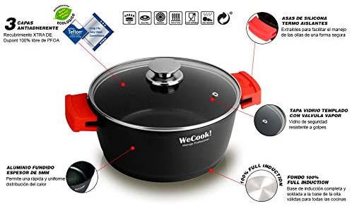 WECOOK Cazuela Alta 16 cm con Tapa de Cristal Ecostone
