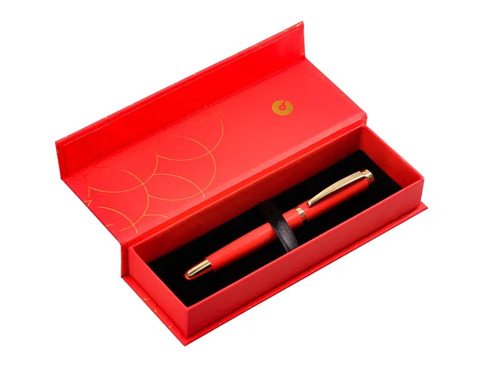 Belius Passion D'or Bolígrafo Rojo y Dorado Aluminio Textura Cepillada Tinta Azul Caja Diseño
