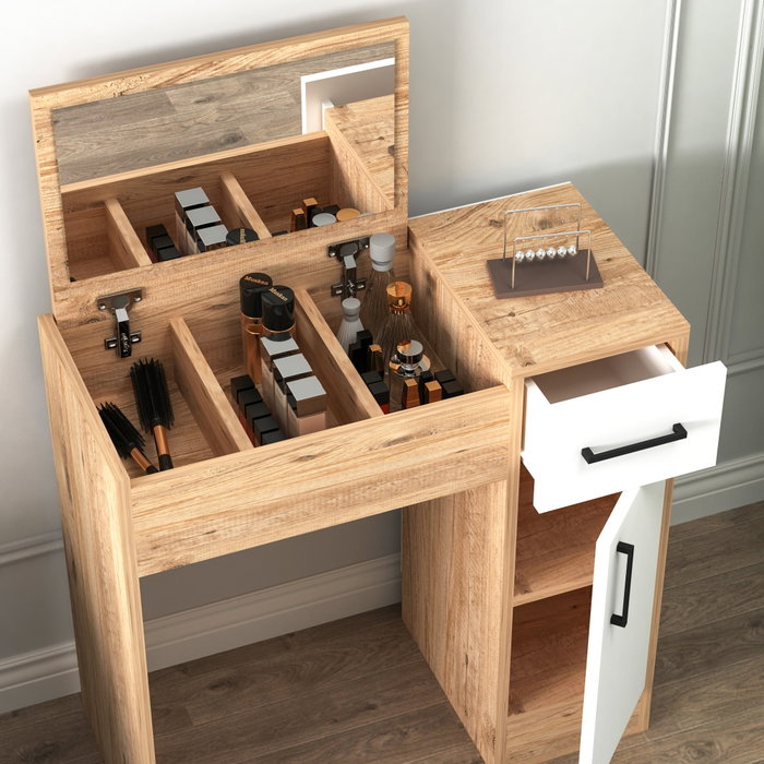 Hanah Home Mesa de Maquillaje Atlantic Pine y Blanco 77x108.8x37.3 cm