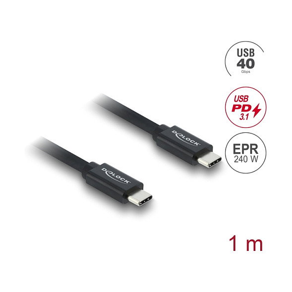 DeLOCK Cable Coaxial USB4 Gen 3x2 40 Gbps 240 W 1 m Negro