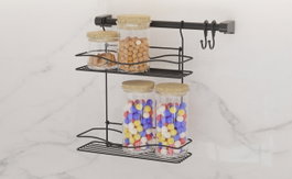 Hermia Organizador de Cocina SM512-B Metálico Negro 41x18x25 cm