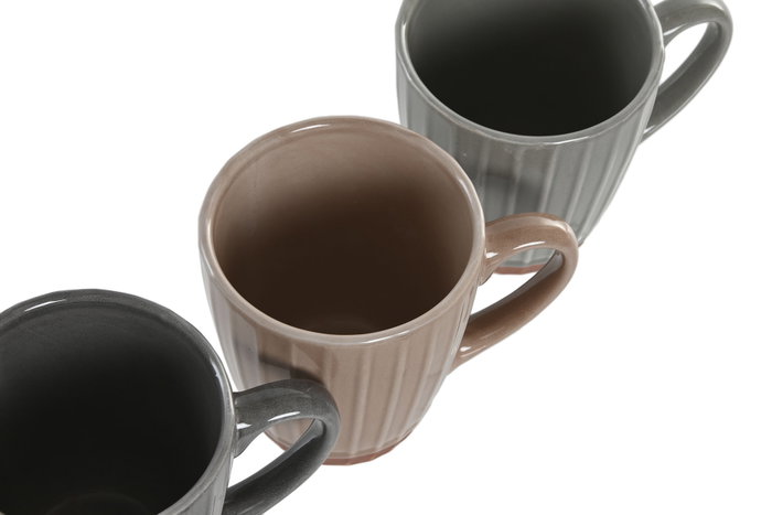 DKD Home Decor Taza Urban Azul Beige 7.6 x 9 x 10.5 cm (12 Unidades) Gres Apto Microondas y Lavavajillas