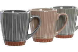 DKD Home Decor Taza Urban Azul Beige 7.6 x 9 x 10.5 cm (12 Unidades) Gres Apto Microondas y Lavavajillas