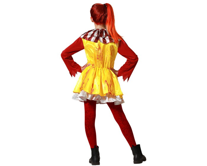 Disfraz Halloween Niña Payaso Amarillo con Vestido y Pompones Rojos para Edad 3-4 Años - Fiesta, Teatro, Obra