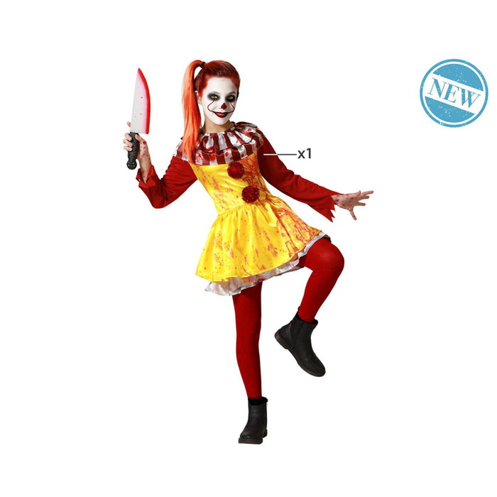 Disfraz Payasa Infantil Amarillo con Vestido y Pompones Rojos 3-4 Años Disfraz Payasa Infantil Amarillo con Vestido y Pompones Rojos 3-4 Años