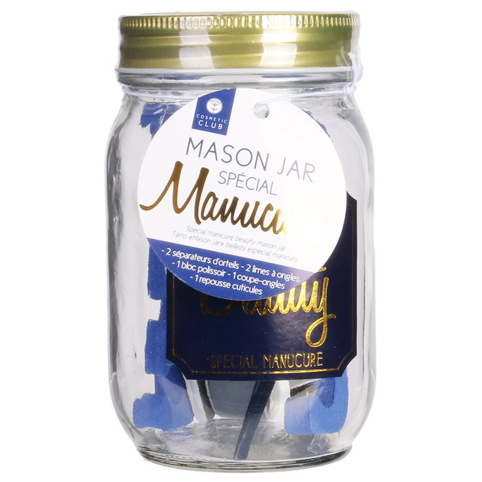 Cosmetic Club Tarro Especial Manicura con Separadores de Dedos, Limas, Bloque de Pulido y Cortaúñas