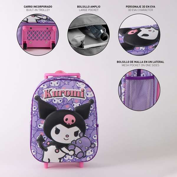 Hello Kitty Kuromi Mochila Infantil Trolley 3D 25x30x12 cm, Color Púrpura, 3 años