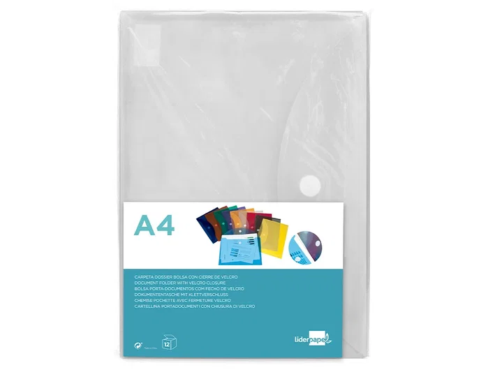 Liderpapel Carpeta dossier A4 transparente con cierre de velcro