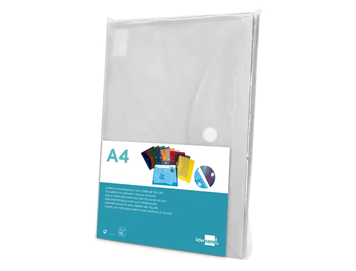 Liderpapel Carpeta dossier A4 transparente con cierre de velcro