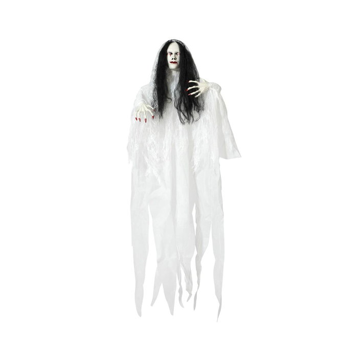 Atosa Decoración Terrorífica Novia Fantasma Blanca de 120 cm con Sonido e Iluminación Activada por Ruido