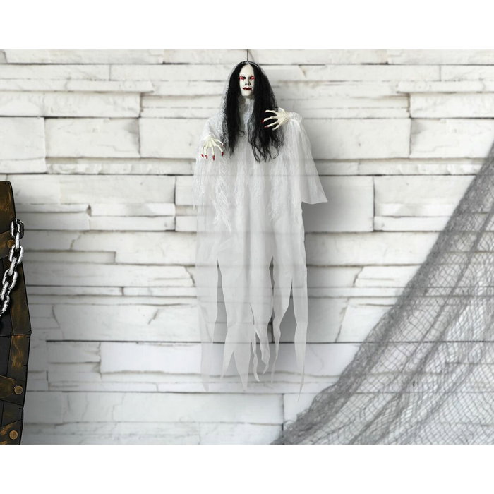Atosa Decoración Terrorífica Novia Fantasma Blanca de 120 cm con Sonido e Iluminación Activada por Ruido