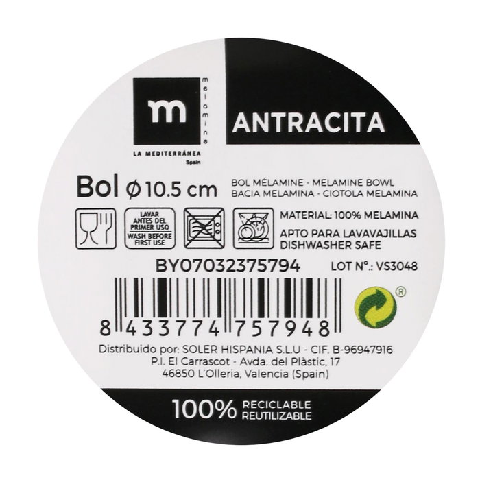 La Mediterranea Bol Melamina Antracita 10.5 cm (36 Unidades) extra_attributes_supplier_next_arrival_qty: 0 La Mediterranea Bol Melamina Antracita 10.5 cm (36 Unidades) extra_attributes_supplier_next_arrival_qty: 0