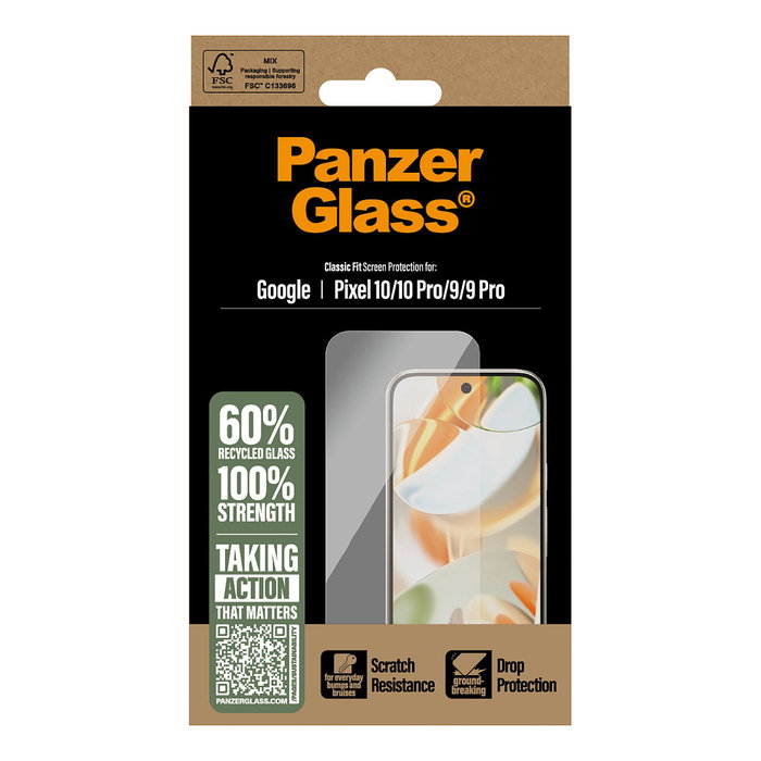 PanzerGlass Protector de Pantalla de Cristal Templado para Google Pixel 10, 10 Pro, 9, 9 Pro - Aplicación en Seco, Resistente a Golpes - CF