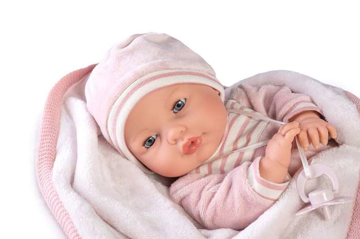 Bimba - Muñeca Bimba Lagrimitas Llorona de 37 cm con Mantita de Invierno y Sonidos, Incluye Manta y Pilas, Cuerpo de Tela, Edad 2+ Años