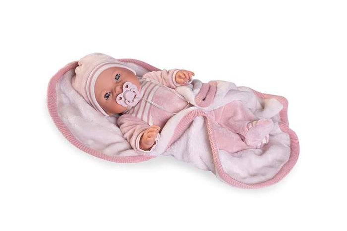 Bimba - Muñeca Bimba Lagrimitas Llorona de 37 cm con Mantita de Invierno y Sonidos, Incluye Manta y Pilas, Cuerpo de Tela, Edad 2+ Años