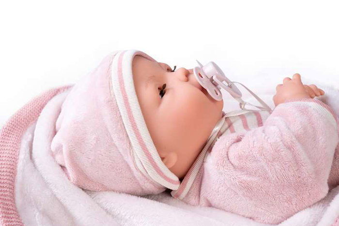 Bimba - Muñeca Bimba Lagrimitas Llorona de 37 cm con Mantita de Invierno y Sonidos, Incluye Manta y Pilas, Cuerpo de Tela, Edad 2+ Años