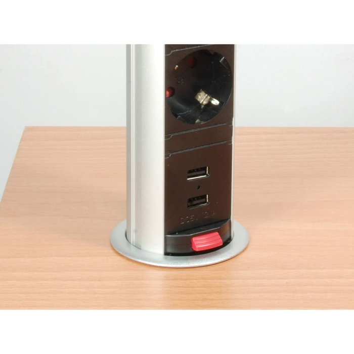 Equip Regleta Pop-up para Mesa con 3 Tomas y 2 Puertos USB en Aluminio