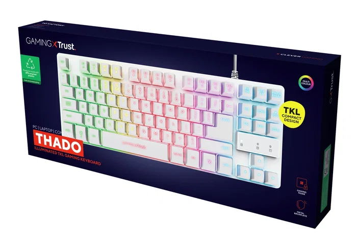 Trust GXT 833W Thado Teclado Gaming TKL Tenkeyless 87 Teclas USB Retroiluminación LED RGB Multicolor Blanco QWERTY Español