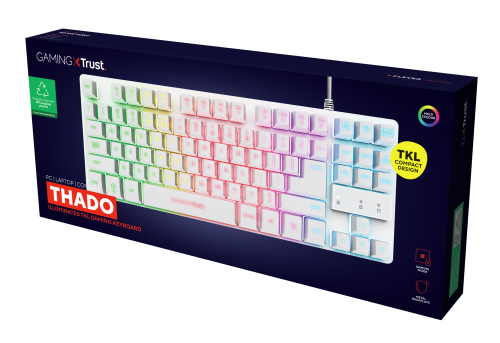 Trust Gaming Teclado Gaming GXT 833W Thado TKL Blanco con Retroiluminación LED Multicolor para PC y Consolas