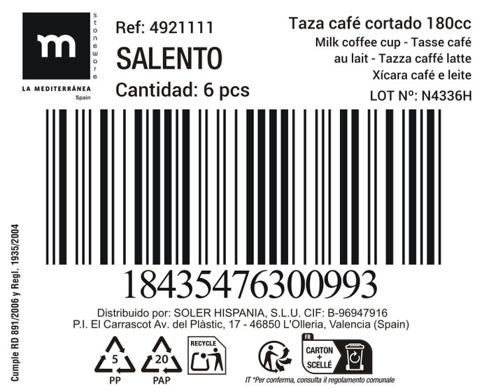 Inde Taza Café Cortado Salento 180 cc (36 Unidades)