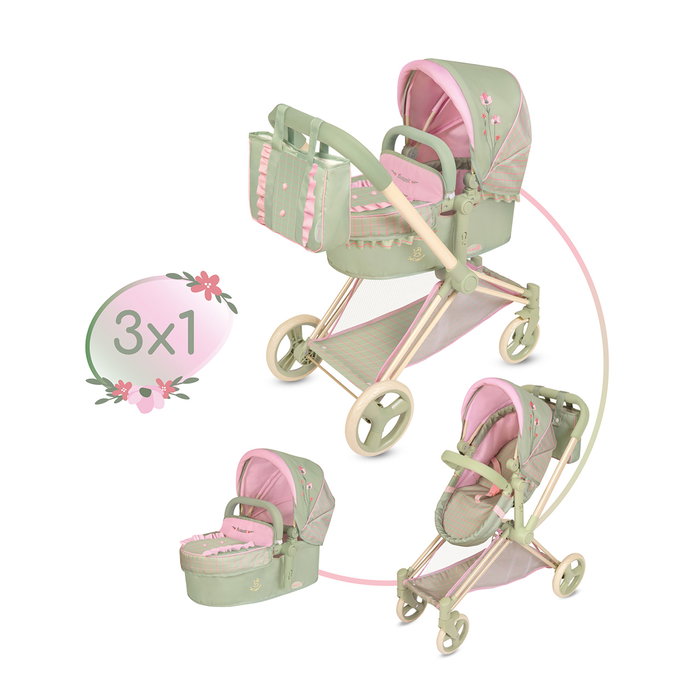 Decuevas Coche de Muñeca 3x1 Plegable Botanic con Bolso