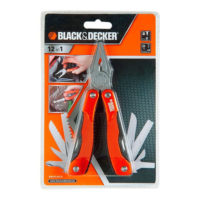 Black+Decker Multiherramienta 12 en 1 con Alicate Universal, Sierra, Abrebotellas, Cuchillos y Puntas para Atornillar Black+Decker Multiherramienta 12 en 1 con Alicate Universal, Sierra, Abrebotellas, Cuchillos y Puntas para Atornillar