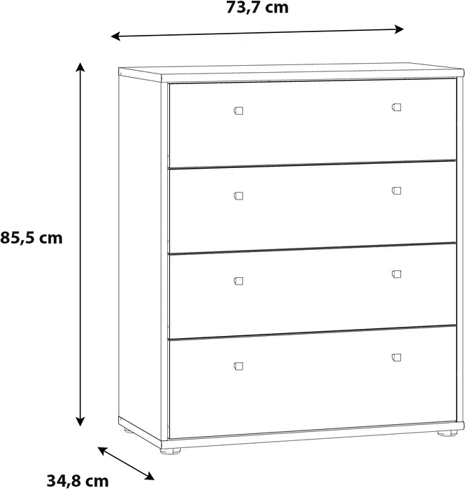 TEMPRA Cómoda 4 Cajones, Blanco Mate, Ancho 73.7 x Profundo 34.8 x Alto 85.5 cm, Ref T2KK212120