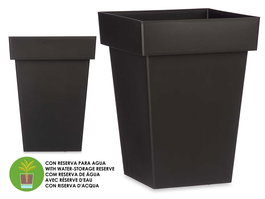 Maceta Cuadrada Antracita con Reserva de Agua Ibergarden 37x37x51 cm Capacidad 48L (Set de 6)