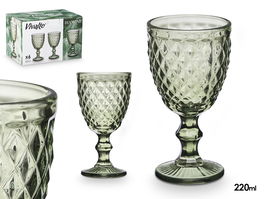 VIVALTO Copa Diamante Verde 220 ml Vidrio 8x15x8cm (Set de 24)
