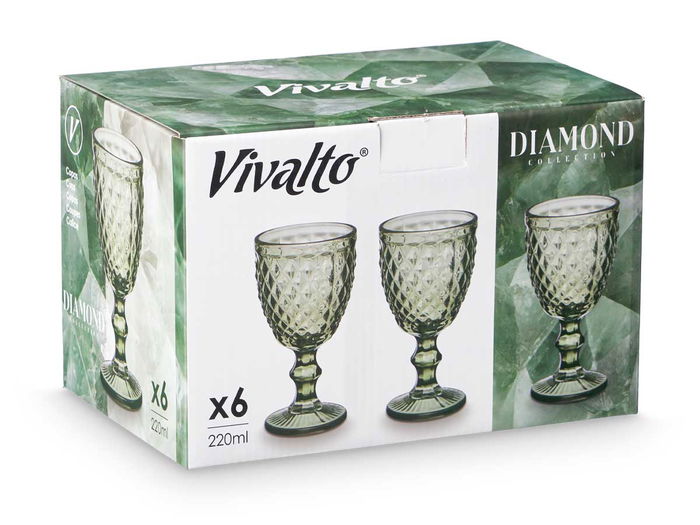 VIVALTO Copa Diamante Verde 220 ml Vidrio 8x15x8cm (Set de 24)