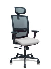 Silla de oficina Haches con mecanismo Sincro/Traslack tapizada con Tela color Gris claro y malla color Negro. Equipada con lumbar 1D, Brazos 2D, Cabecero 2D y Ruedas 65mm nailon