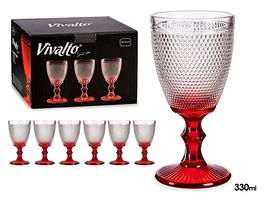 Vivalto Copa de Vino de Vidrio con Pie Rojo 330ml 8x17x8cm (Set de 36)