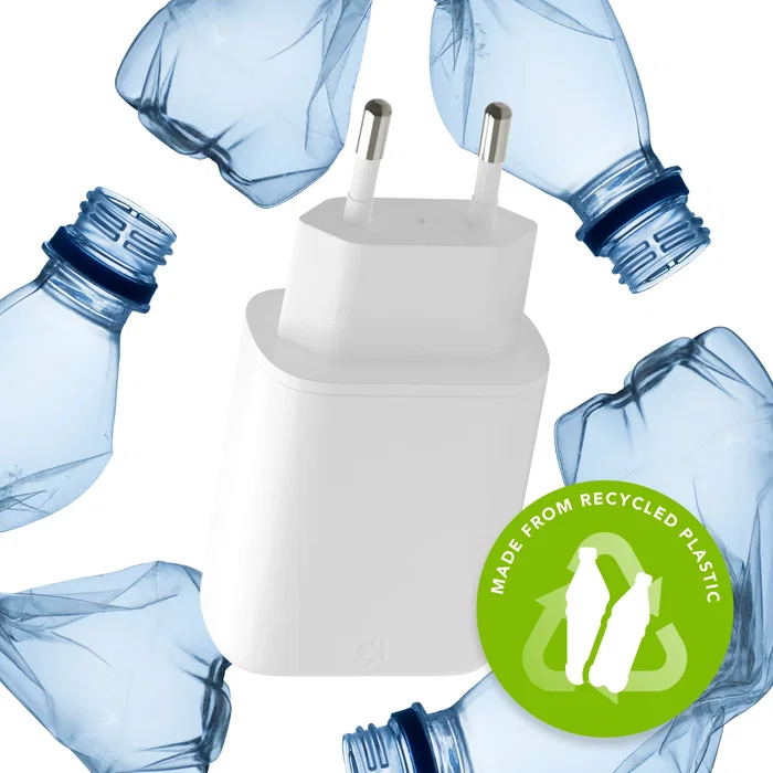 Dbramante1928 Adaptador de Corriente 20W GaN, Carga Rápida PD/PPS, 2 Puertos USB-C, Blanco, Universal para Europa - CH20EUWH7122