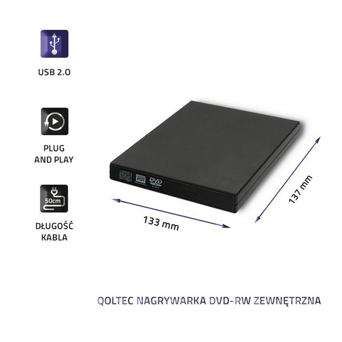 QOLTEC Unidad de DVD externa negra USB 2.0 QOLTEC Unidad de DVD externa negra USB 2.0