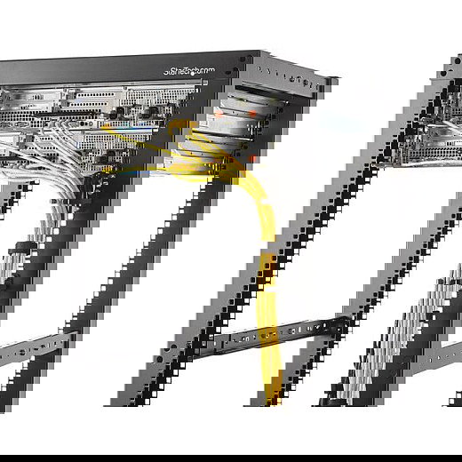 StarTech Anilla Pasacables en D Vertical 1U para Rack - Gestión de Cableado en Armarios, Acero Negro 4.5x10cm