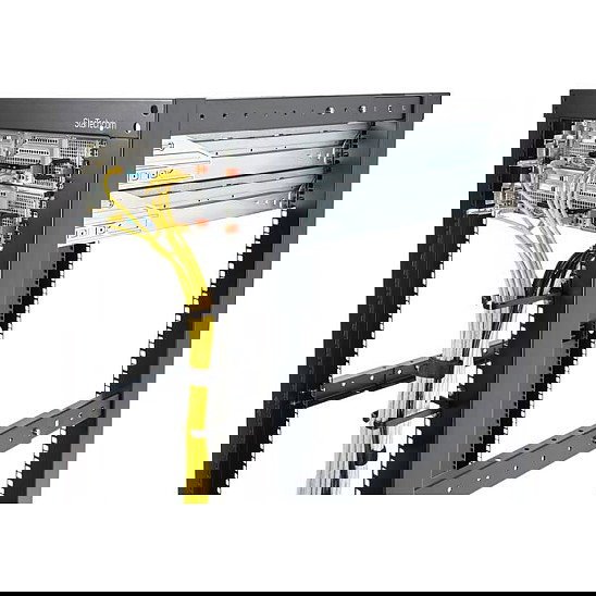 StarTech Anilla Pasacables en D Vertical 1U para Rack - Gestión de Cableado en Armarios, Acero Negro 4.5x10cm