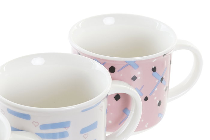 DKD Home Decor Taza Gres Rosa Azul Negro Blanco 310ml Apto Microondas Lavavajillas 8.5 x 8 x 12 cm (12 Unidades)