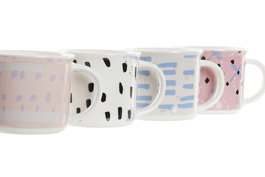 DKD Home Decor Taza Gres Rosa Azul Negro Blanco 310ml Apto Microondas Lavavajillas 8.5 x 8 x 12 cm (12 Unidades)