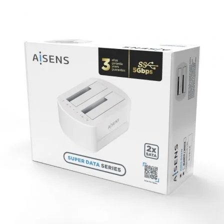 Aisens Docking Station ASDS-D02W para Discos Duros SATA 2.5 y 3.5 - Clonador de Discos sin PC, USB 3.0, Blanco, Compatible con HDD y SSD