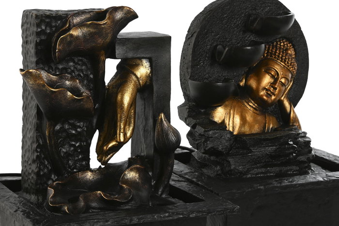 DKD Home Decor Fuente Oriental Resina Gris Oscuro Dorado 19 x 27 x 21 cm (2 Unidades)