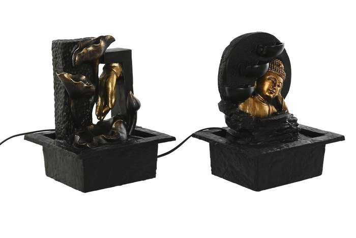 DKD Home Decor Fuente Oriental Resina Gris Oscuro Dorado 19 x 27 x 21 cm (2 Unidades)