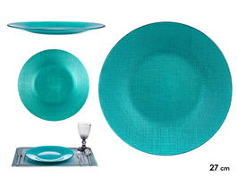 Vivalto Plato Vidrio Turquesa 27.5 cm (Set de 12)