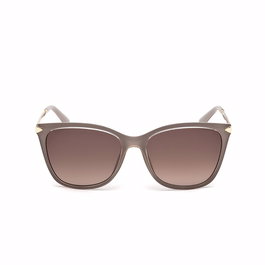 Guess Gafas GU7483 57F Gafas de Sol para Mujer - Montura Beige Brillante, Cristales Marrón Degradado, Forma Geométrica, 56 mm